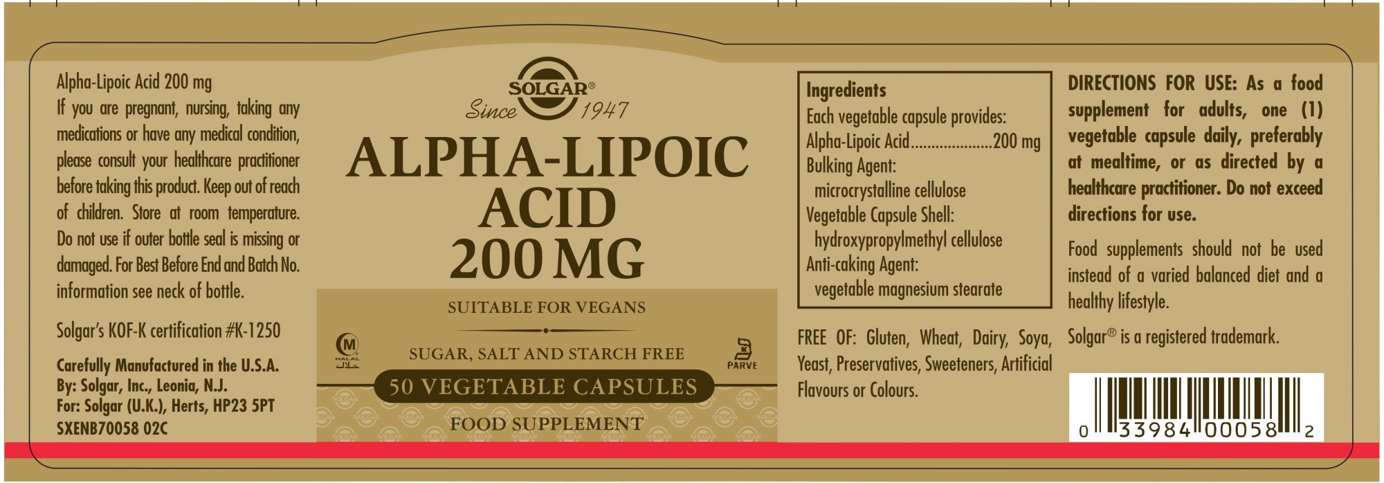 Solgar Alpha-Lipoic Acid 200 MG