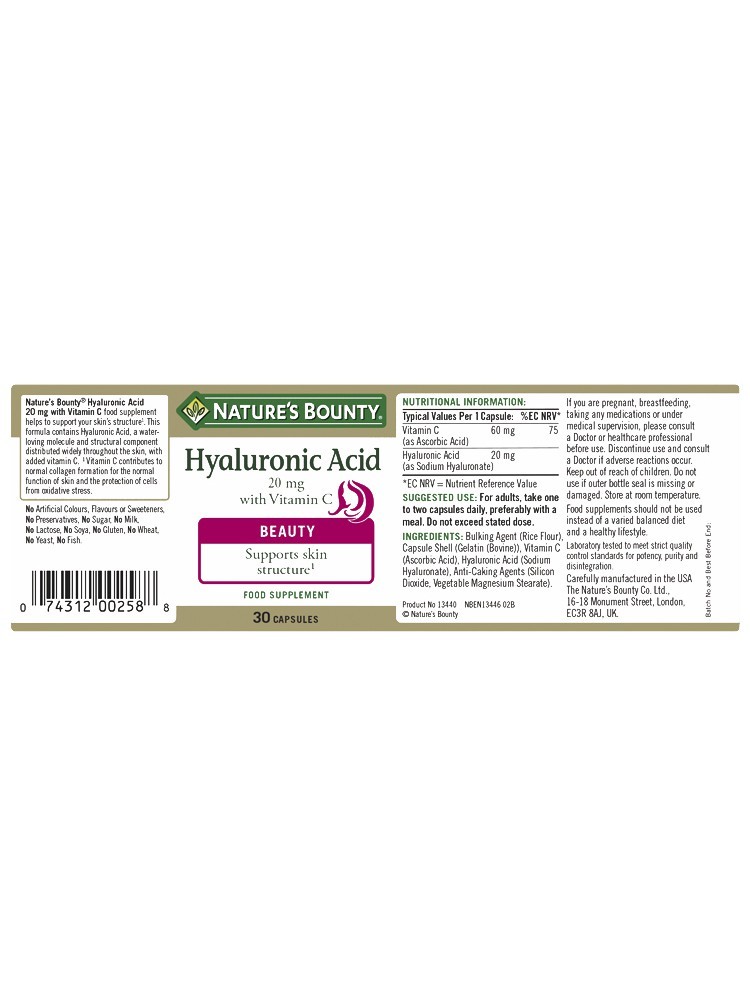 Nature'S Bounty Hyaluronic Acid 20 MG With Vitamin C