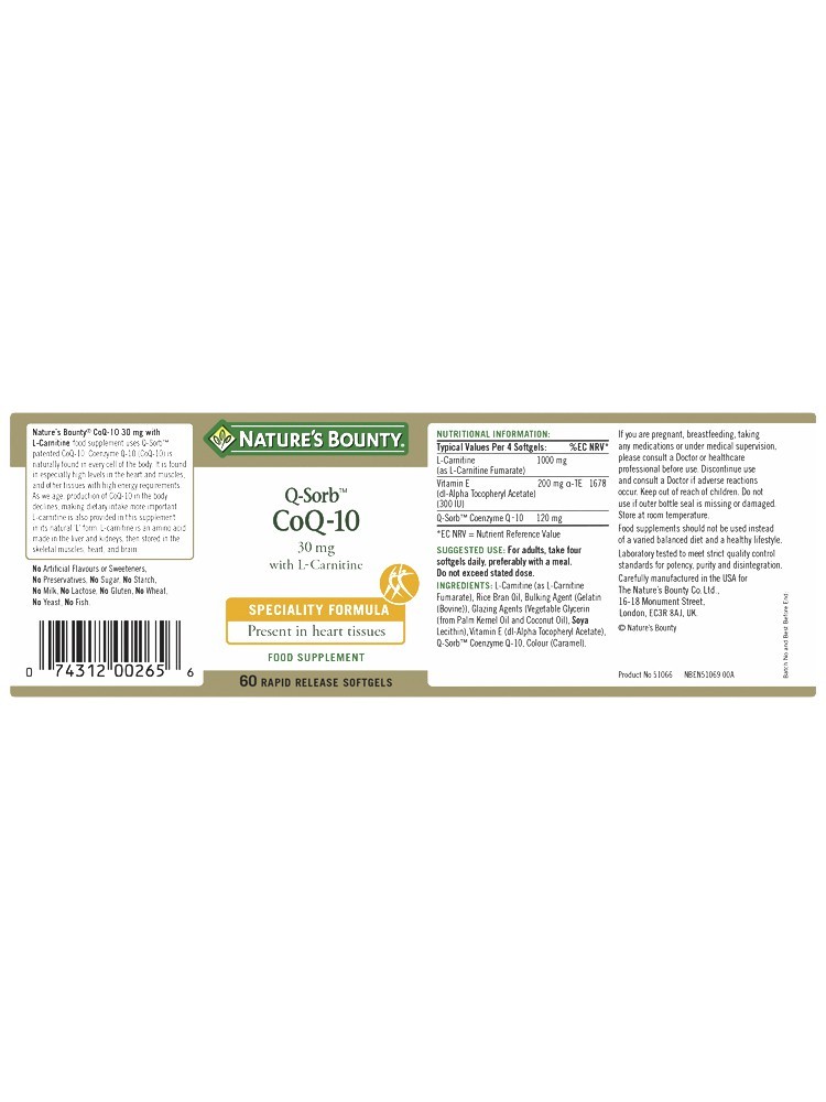 Nature'S Bounty Q-Sorb™ Coq-10 30 MG With L-Carnitine