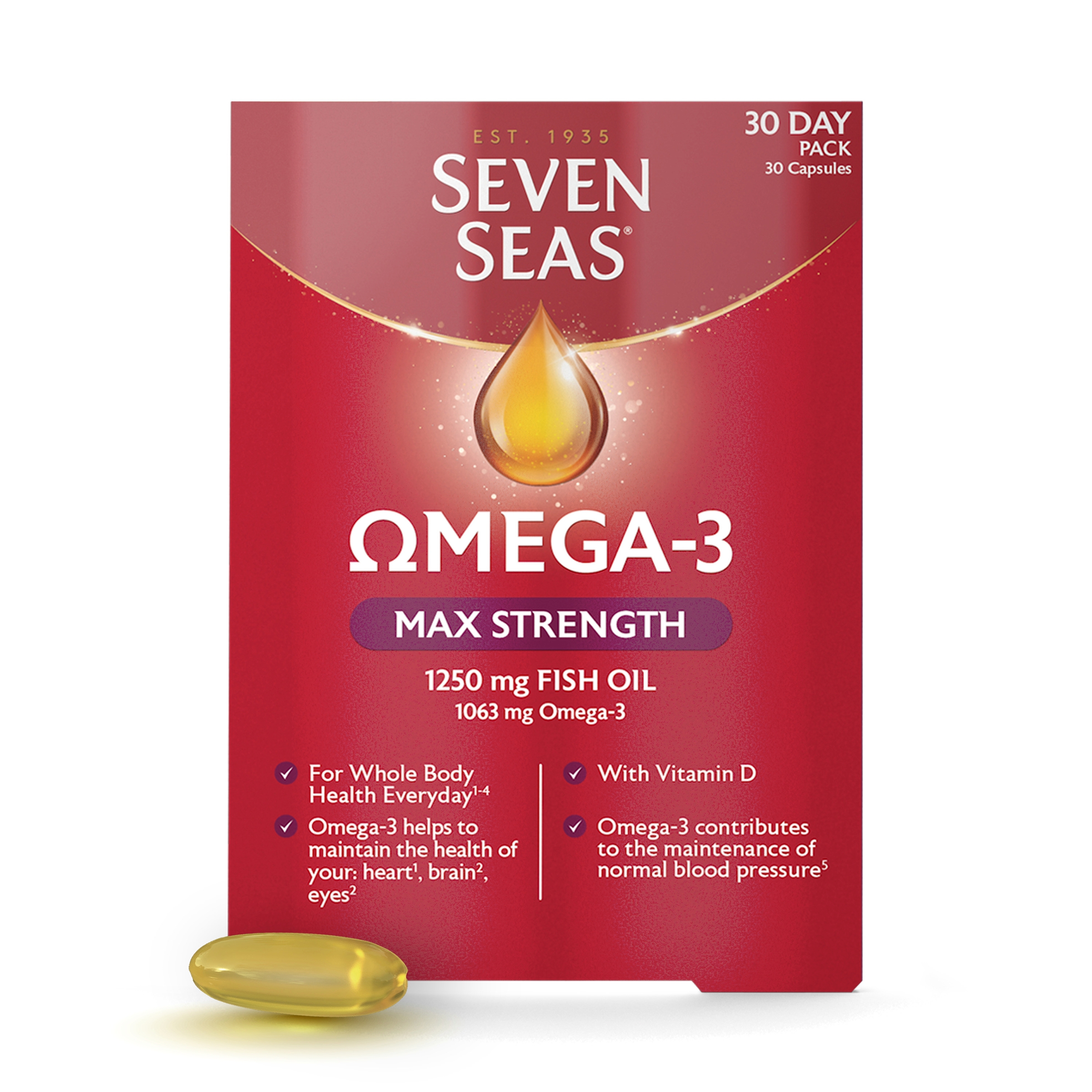 Seven Seas Omega-3 Fish Oil Max Strength With Vitamin D 30 Capsules