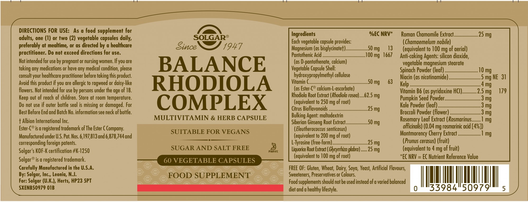 Solgar Balance Rhodiola Complex