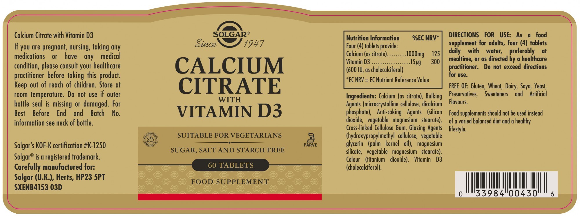 Solgar Calcium Citrate With Vitamin D3